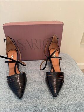 SARTO By Franco Sarto Black Pointed Ankle-Tie Heels